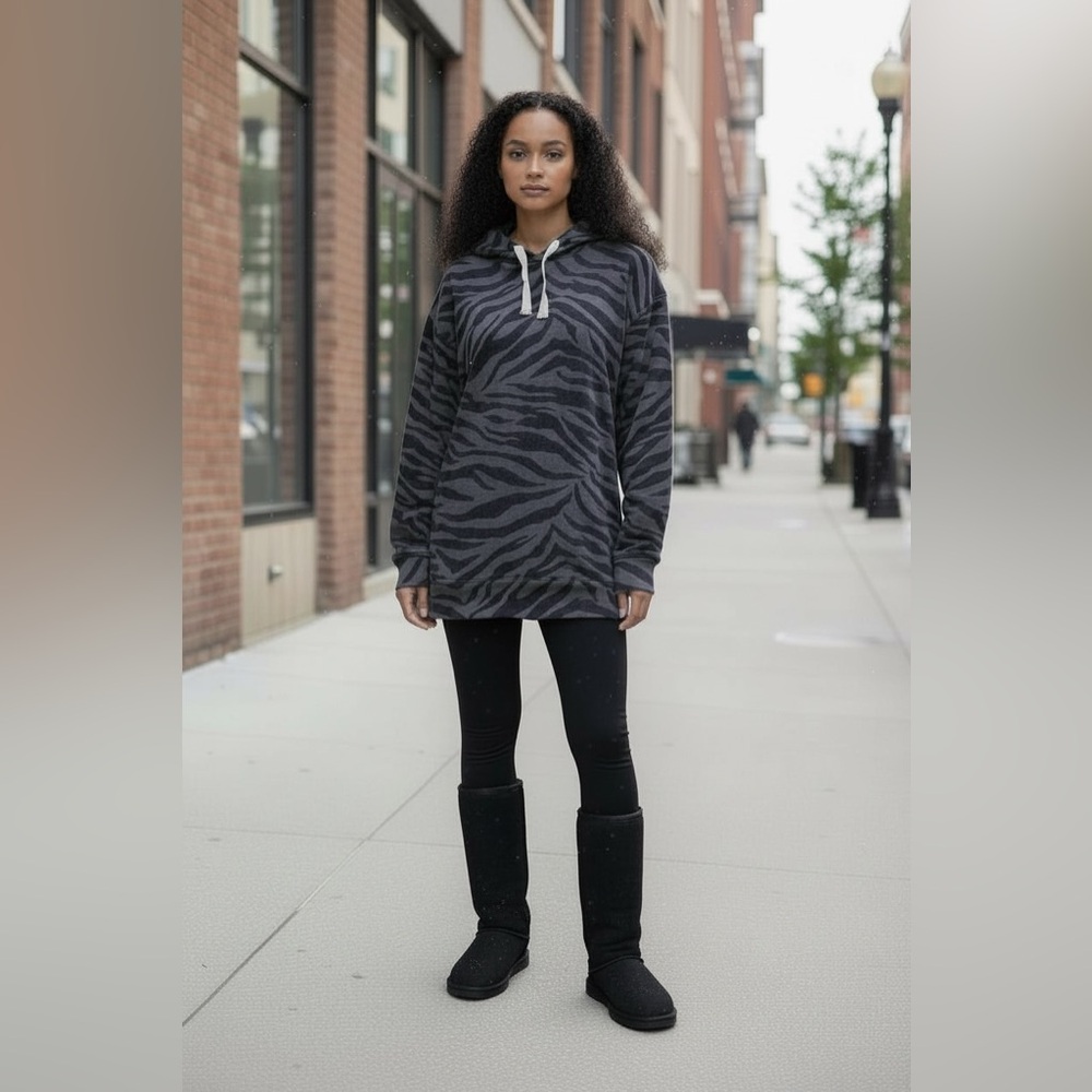 UGG Zebra Pattern Hoodie in Black and Gray
